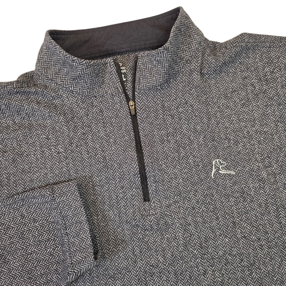 Rhoback Men's XL Quarter Zip Pullover Charcoal Grey Herringbone QZ0020
